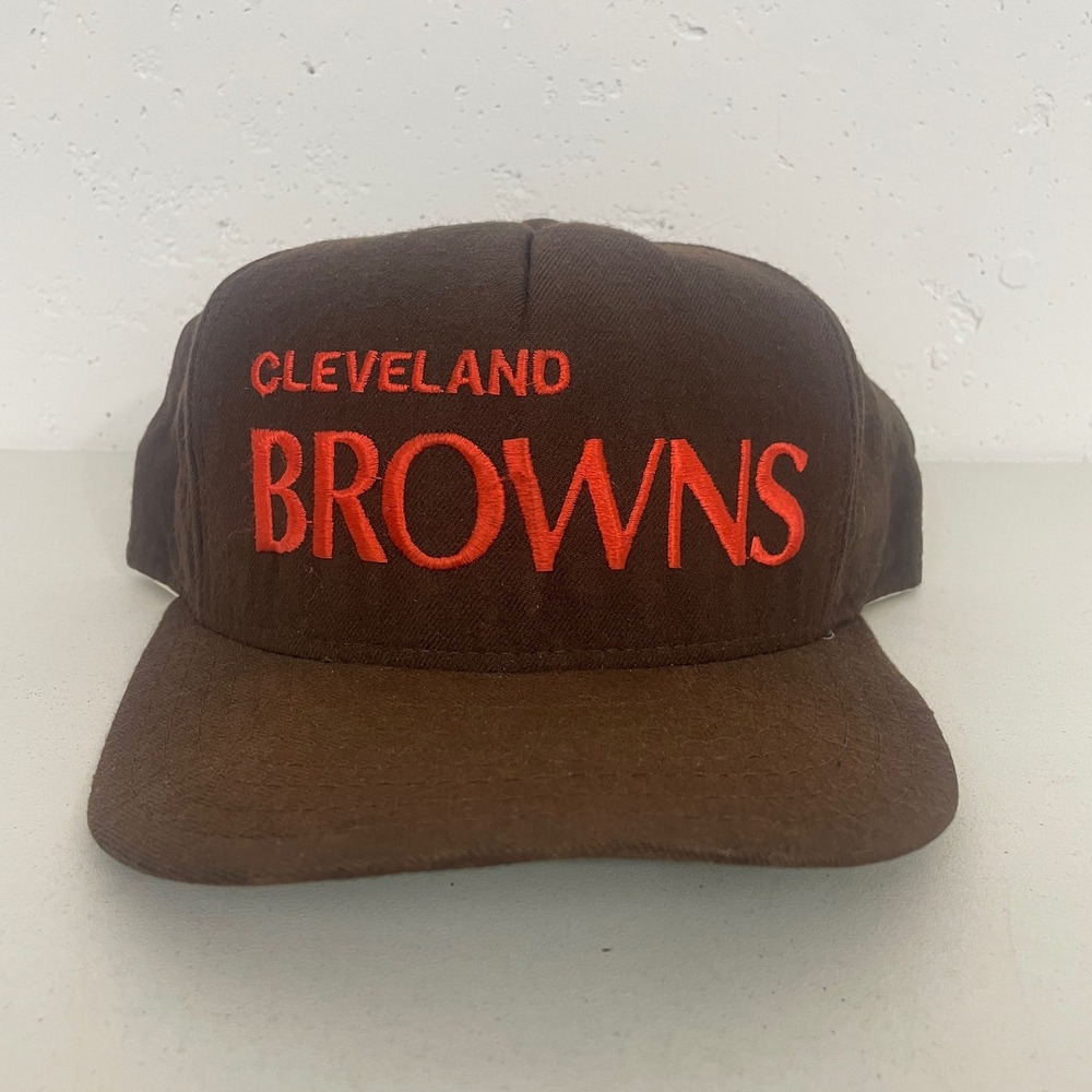 VTG AJD Cleveland Browns Script Snapback Hat Cap Brown Orange USA Mens